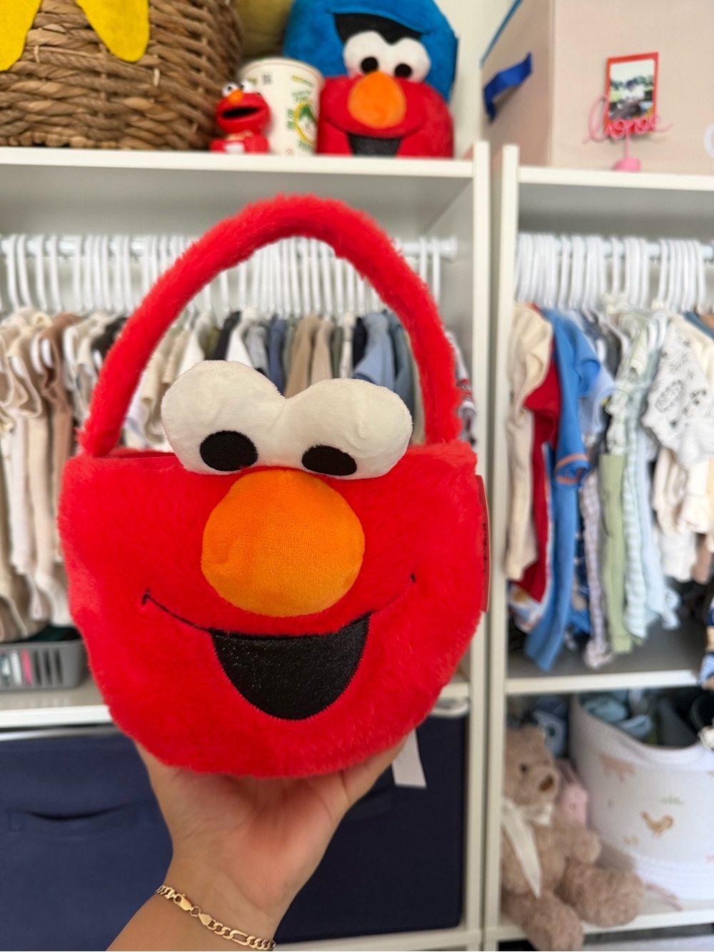 Elmo Plush Kids Halloween Basket – Red
